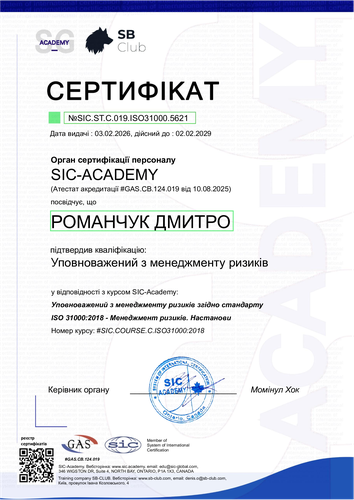 Certificate NoSIC.ST.C.019.ISO31000.5621